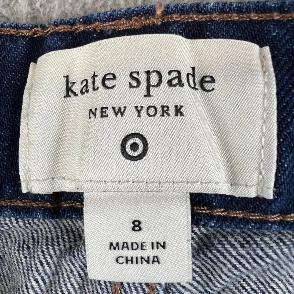 Kate Spade New York Wide Leg Cuffed Jeans Dark Wash Denim Cropped Blue Womens 8